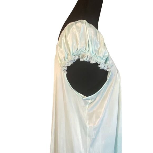 Vintage 1960s Texsheen Aqua Blue Nylon Peignoir Set Nightgown Robe M/L Fairycore - Picture 8 of 12